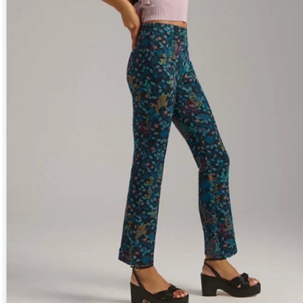 Anthropologie The Margot Kick-Flare Cropped Pants XS Black Floral